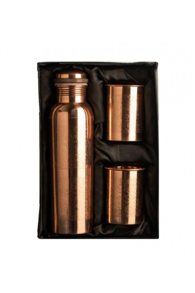 Ayur Water Súprava gravírovanej medenej fľaše 950 ml a 2 pohárov 300 ml, 1ks