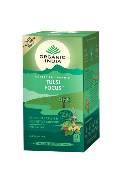 Organic India Tulsi Focus, porciovaný čaj, 25 vreciek