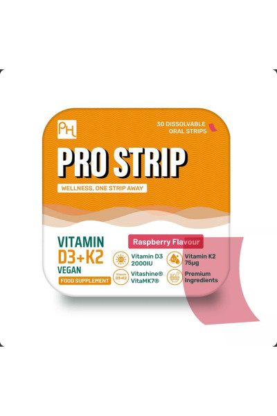 PH PROSTRIP®️ Vitamín D3 + K2 perorálne vegánske pásiky malina 30ks