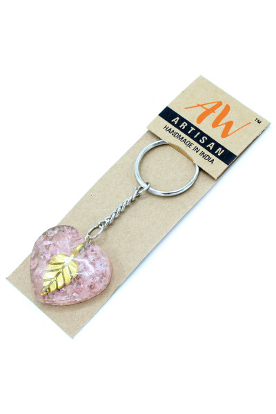 AWM Orgonitový Prívesok na Kľúče -  Srdce - Ruženín a Zlatý List 1ks