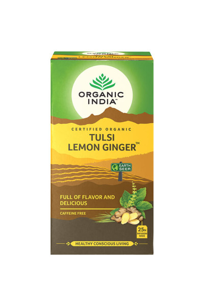Organic India Tulsi s citrónom a zázvorom, porciovaný čaj, 25 vreciek