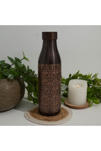 Fľaša na vodu z čistej medi, s mliečnym starožitným gravírovaním, ± 950 ml