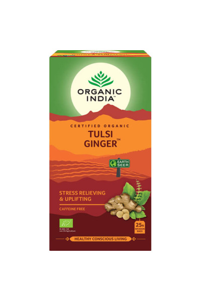 Organic India Tulsi Zázvor, porciovaný čaj, 25 vreciek
