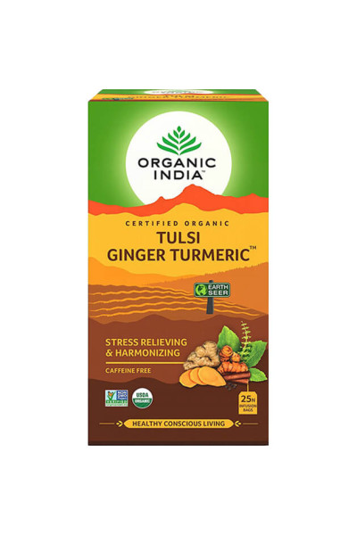 Organic India Tulsi s kurkumou a zázvorom, porciovaný čaj, 25 vreciek